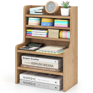 Desktop Organizer 6-Tier Mini Storage Rack with 2 Removable Shelves-Natural view 5