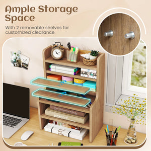 Desktop Organizer 6-Tier Mini Storage Rack with 2 Removable Shelves-Natural view 7