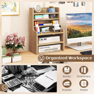 Desktop Organizer 6-Tier Mini Storage Rack with 2 Removable Shelves-Natural view 8