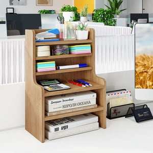 Desktop Organizer 6-Tier Mini Storage Rack with 2 Removable Shelves-Natural view 3