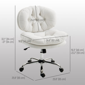 Computer Desk Chair, Armless Office Chair with Wide Padded Seat and Adjustable Height, Cream White – view 16