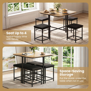 Dining Table Set with 4 Upholstered Stools and Metal Frame-Natural view 7