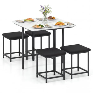 Dining Table Set with 4 Upholstered Stools and Metal Frame-White view 4