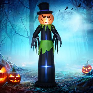 9ft Inflatable Halloween Decoration Pumpkin Ghost with Pumpkins, Blow-Up Outdoor LED Display for Lawn, Garden, Party