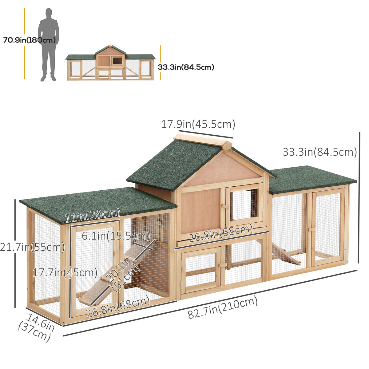 Large Rabbit Hutch Wood Bunny Cage Outdoor Guinea Pig House with Double Runs Slide Out Tray Ramps – view 2