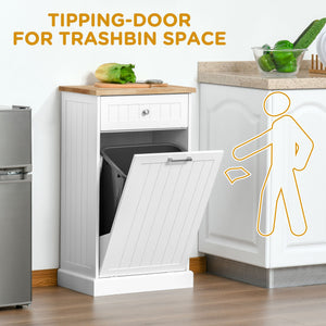 Kitchen Tilt Out Trash Bin Cabinet, Free Standing Recycling Cabinet, Trash Can Holder with Drawer, White – view 3
