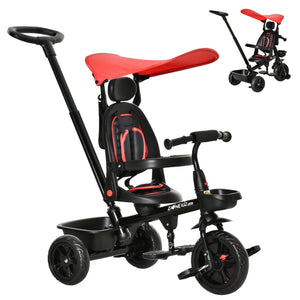 Kids Tricycle 5 In 1 Trike with Reversible Angle Adjustable Seat Removable Handle Canopy Handrail Belt
