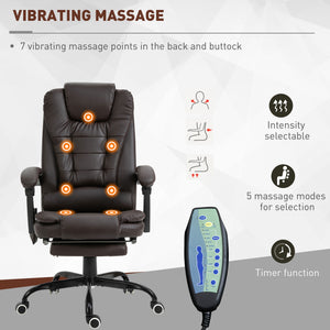 7-Point Vibrating Massage Chair, Reclining Office Chair with Footrest, Reclining Back, Adjustable Height, Brown