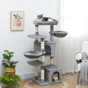 52.5" Cat Tree Tower with Scratching Posts, Cat Condos, Bed, Platforms, Hammocks, for Indoor Cats, Dark Grey – view 14