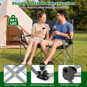 Double Camping Chair with Carry Bag Cup Holders-Green view 7