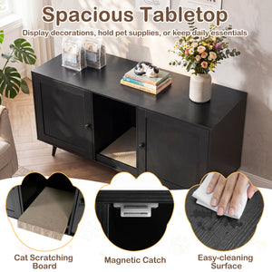 Double Cat Litter Box Enclosure for 2 Cats with Scratching Pad and Double Rooms-Black view 6