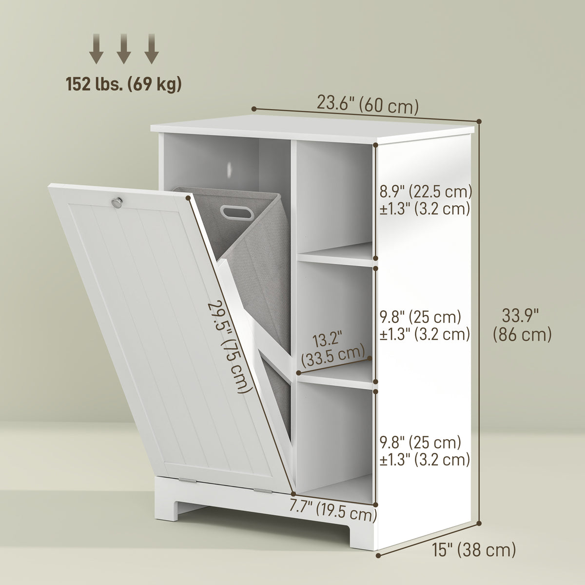 Laundry Cabinet with Removable Basket, Tilt Out Laundry Hamper with Adjustable Shelf and Open Compartments, White