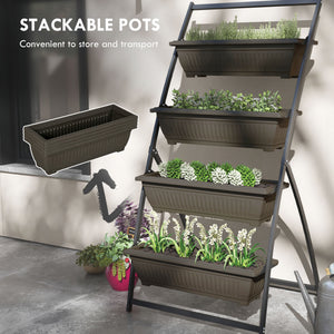 5-Tier Vertical Raised Garden Planter with 5 Boxes, Wheels, Outdoor Plant Stand for Vegetable Flowers, Brown – view 13