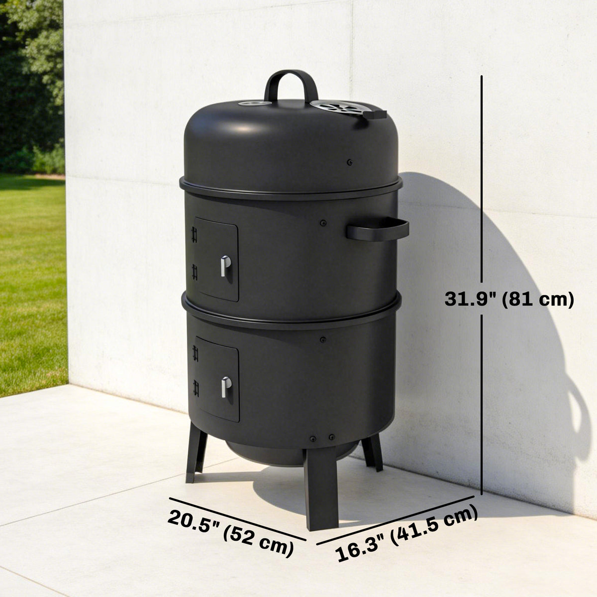 3-in-1 Vertical Charcoal Smoker with 2 Grill Grates, Built-in Thermometer, Adjustable Vent, 2 Doors