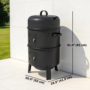 3-in-1 Vertical Charcoal Smoker with 2 Grill Grates, Built-in Thermometer, Adjustable Vent, 2 Doors