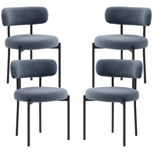 4 Pieces Kitchen Chairs, Modern Dining Chairs w/ Berber Fleece Upholstery and Steel Legs for Living Room, Grey