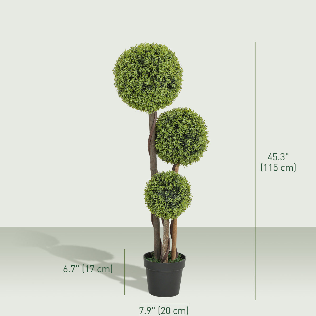 45 Inch Potted Fake Plant Set of 2, Artificial Boxwood Topiary Tree, Triple Ball Tree for Indoor and Outdoor, Green