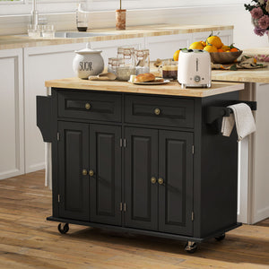 Kitchen Island with Storage, Rolling Trolley Cart with Rubber Wood Top, Spice Rack, Towel Rack, Brown Oak – view 14