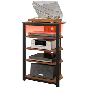 TV Stand for TVs up to 29", Entertainment Center with 4-Tier Storage Shelves and LED Lights for Living Room