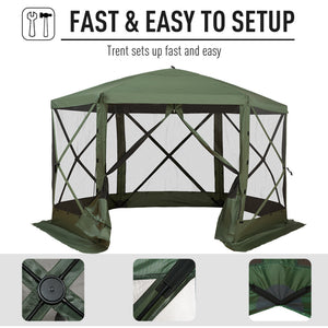 12' x 12' Hexagon Automatic Pop Up Screen Tents Camping Shelter Picnic Canopy Outdoor Sun Shade with Mesh Sidewalls and Carry Bag, Green