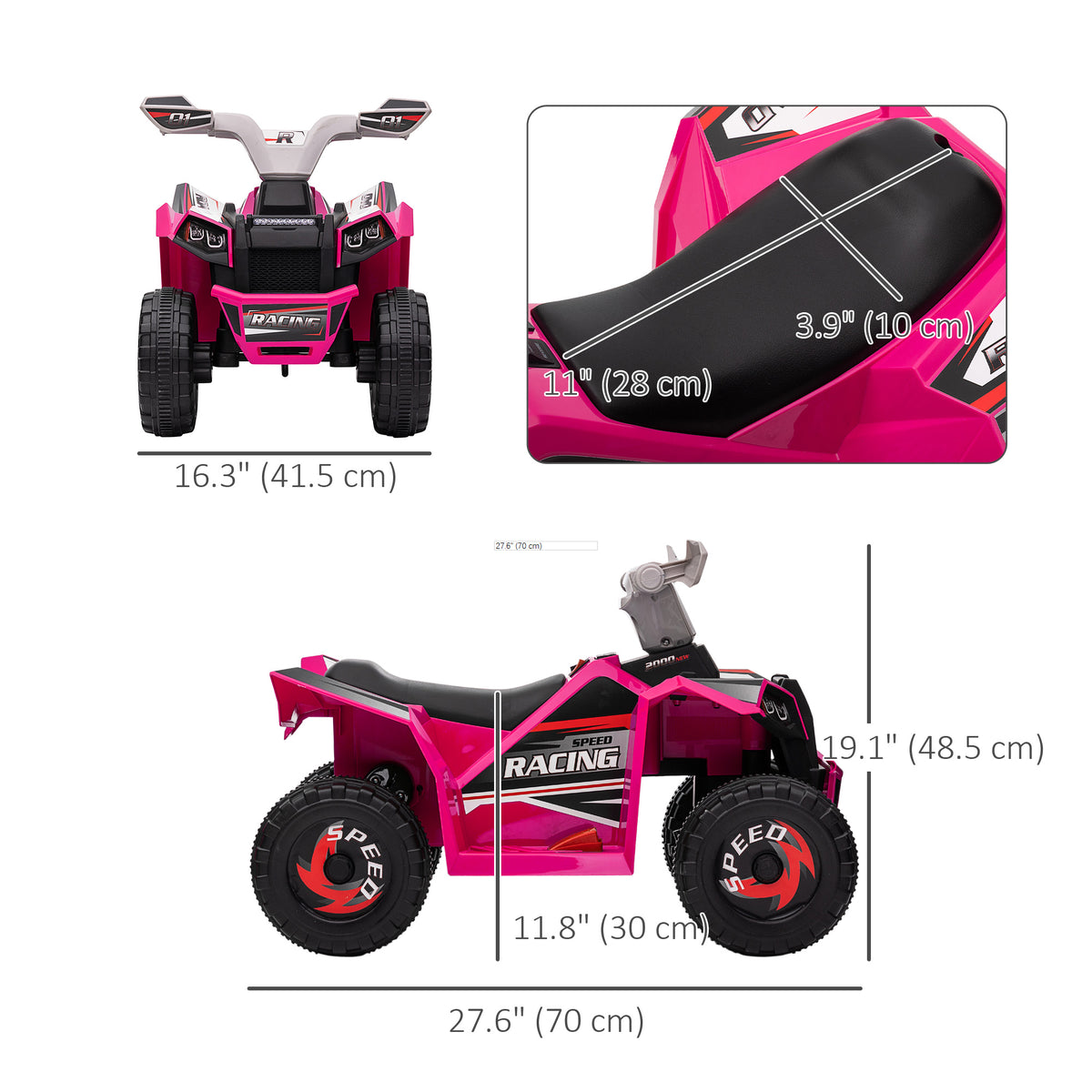 Aosom 6V Quad Kids Electric Car with Wear-resistant Wheels, for Boys and Girls Aged 18-36 Months