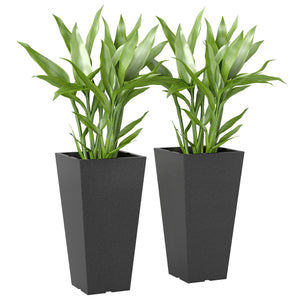 23" Tall Planters Set of 2, Indoor Outdoor Stackable Taper Planters with Marble Finish and Drainage Holes, Black