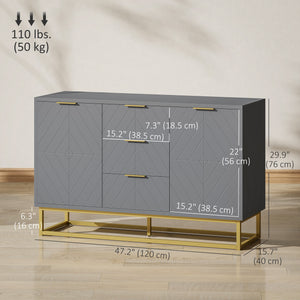 47" Storage Cabinet with Doors, Adjustable Shelves, 3 Drawers, Metal Legs for Kitchen Storage, Home Use – view 9