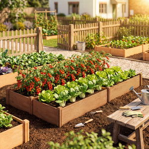 Wooden Raised Garden Bed, 8 x 4 x 1ft Elevated Garden Box with Dividers and Open Bottom, Outdoor Raised Planter Box