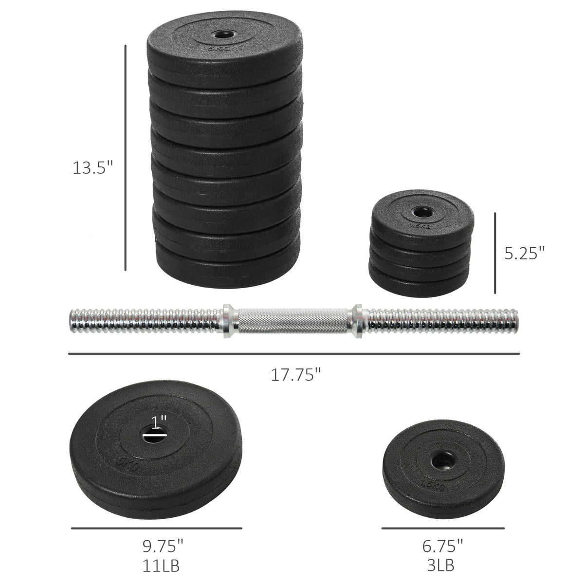 Soozier Adjustable 2 x 55lbs Weight Dumbbell Set for Weight Fitness Training Exercise Fitness Home Gym Equipment, Black (Pair)