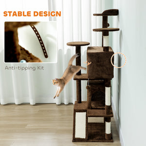 54" Cat Tree, Multi-Level Cat Tower with Scratching Posts, Cat Condos, Bed, Platforms, Ramp, Toy Ball, Beige – view 90