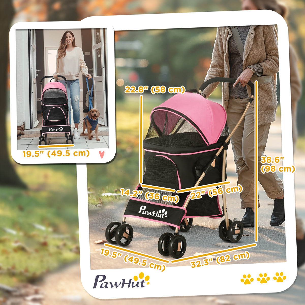 4 Wheels Pet Stroller, 3 in 1 Dog Cat Travel Folding Carrier, for Small Dogs, Detachable, w/ Brake, Canopy – view 2