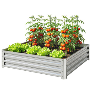 4' x 4' x 1' Raised Garden Bed Galvanized Steel Planter Box for Vegetables, Flowers, Herbs, Green