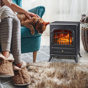 16" Freestanding Electric Fireplace Heater Fire Stove with Wood Burning Flame 750/1500W Black – view 6