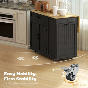 Kitchen Island Cart, Portable Kitchen Island Table with Charging Station, Rubber Wood Drop Leaf – view 6