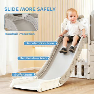 Qaba 7-in-1 Toddler Slide, Kids Slide Climber Playset with Playhouse and Basketball Hoop for 1-4 Years
