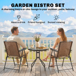 Folding Outdoor Bistro Set, Patio Table and Chairs with Reclining Backrest and Round Dining Table, Brown