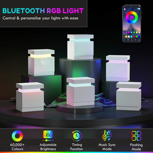 Nightstand, Bedside Table with LED Lights and 2 Drawers for Bedroom, Living Room, White