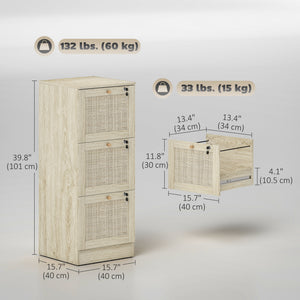 2 Drawer Filing Cabinet with Lock, Boho File Cabinet for A4 Letter Size Files with Decorative Rattan – view 9