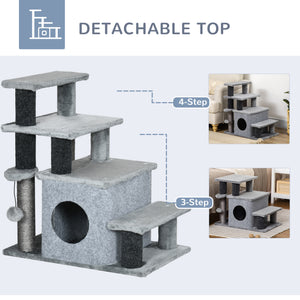 Cat Stairs Pet Steps for Couch Bed with Scratching Posts Condo Ball Toy, 23.6" x 15.7" x 26", Grey – view 3