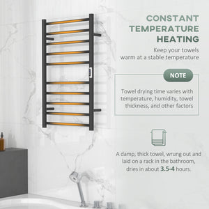 Wall Mounted Heated Towel Rack 10-Bar Electric Towel Warmer with Timer Adjustable Temperature Plug-in