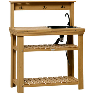 Outdoor Potting Bench Table with Faucet, Removable Sink, Hooks and Storage Shelves – view 8