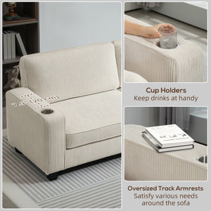 Three Seater Sofa, Fabric 3 Seater Couch with Spring Cushion and Cup Holders for Living Room, Bedroom – view 13