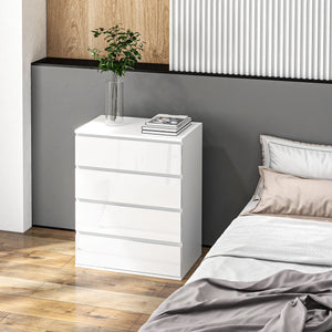 4 Drawer Cabinet, High Gloss Drawer Chest for Bedroom, Chest of Drawers with Metal Runners and Groove Handles, Black