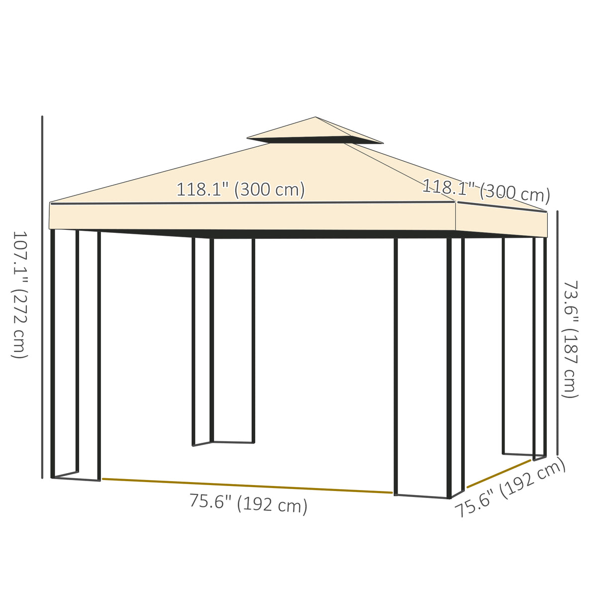 10'x10' Soft-top Steel Patio Gazebo Outdoor Sun Shelter with 2-Tier Polyester Roof, Curtain Sidewalls, Beige – view 2