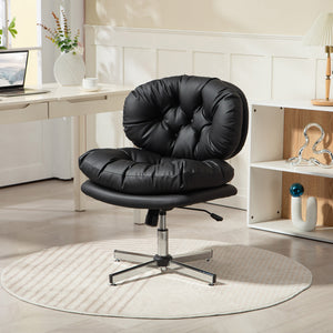 Computer Desk Chair, Armless Office Chair with Wide Padded Seat and Adjustable Height, Cream White – view 35