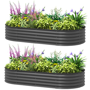 6' x 3' x 1' Large Outdoor Planter Box, Galvanized Raised Garden Bed with Metal Plant Stake, Dark Grey