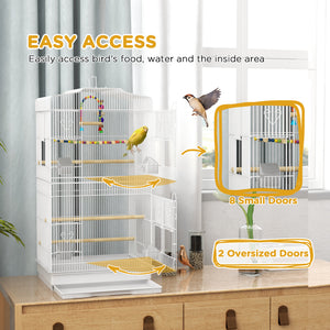 36" Bird Cage with Accessories, Handle, Mesh Cover, Tray, White