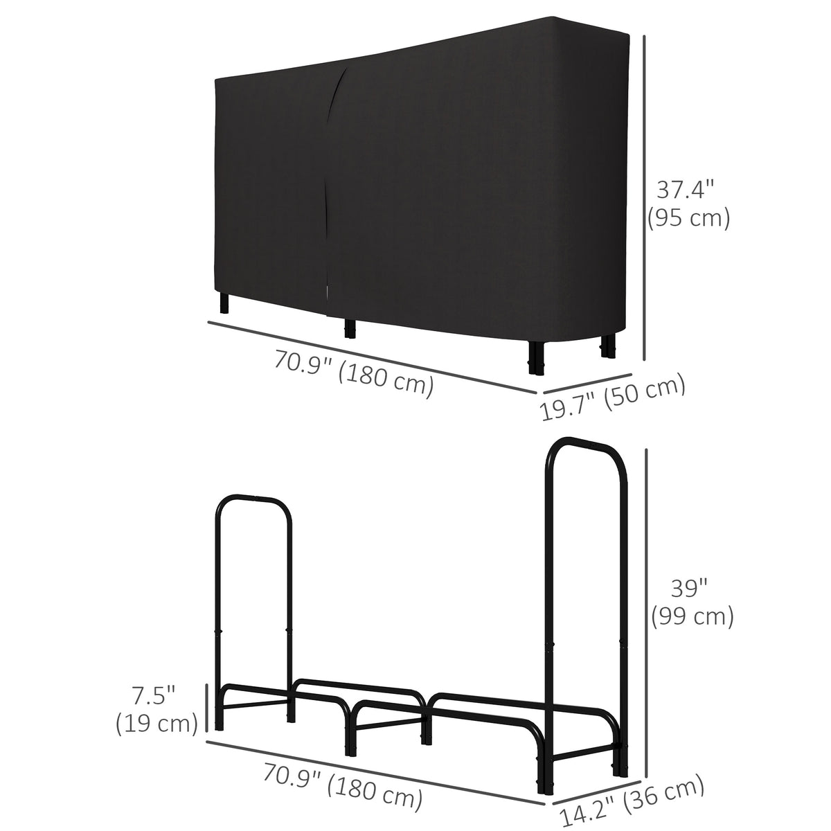 6ft Outdoor Firewood Rack with Cover, Adjustable Wood Storage Holder – view 2