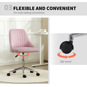 Vanity Chair for Makeup, Velvet Comfy Office Chair with Adjustable Height, Swivel Wheels for Bedroom, Living Room, Cream