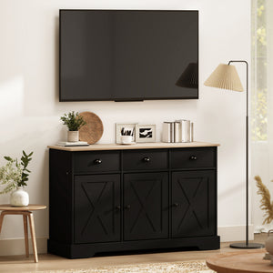 46.5" Buffet Cabinet, Farmhouse Sideboard with 3 Barn Doors and 3 Drawers for Living Room, Kitchen, Black – view 6